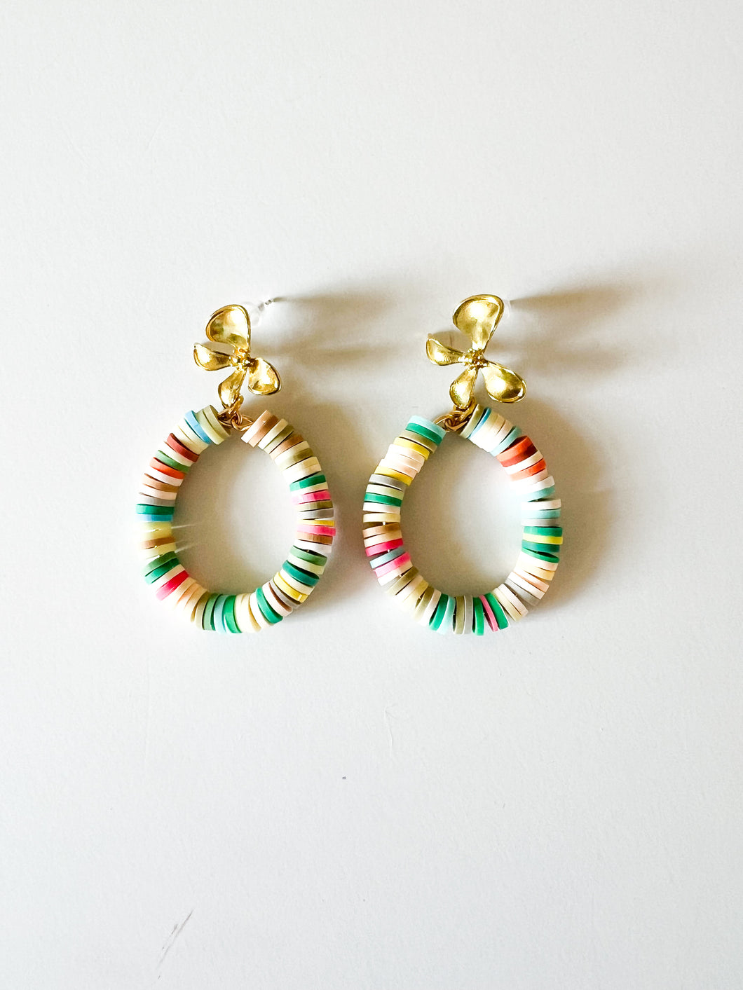 Floral Brass with Confetti Clay Earrings