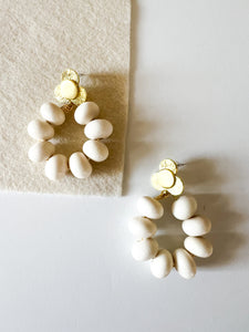 Brass Floral with White Wood Earrings