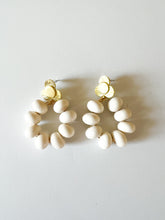 Load image into Gallery viewer, Brass Floral with White Wood Earrings
