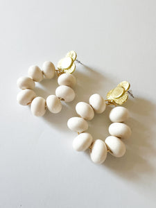 Brass Floral with White Wood Earrings