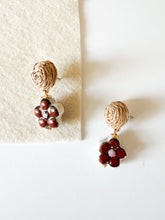 Load image into Gallery viewer, Natural Raffia and Brown Ceramic Floral Earrings