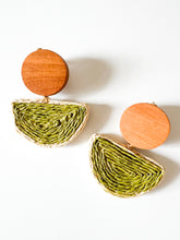 Load image into Gallery viewer, Moss Green Hand Painted Raffia Earrings