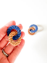 Load image into Gallery viewer, Royal Blue Hand Painted Rattan Circle Earrings