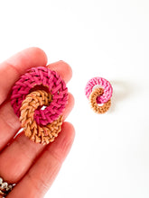 Load image into Gallery viewer, Magenta Hand Painted Rattan Circle Earrings