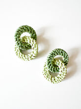 Load image into Gallery viewer, Mix of Greens Hand Painted Rattan Circle Earrings