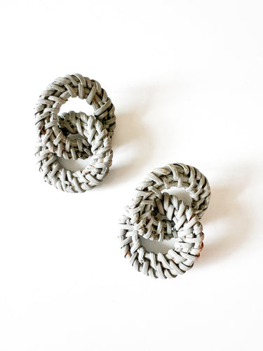 Gray Hand Painted Rattan Circle Earrings