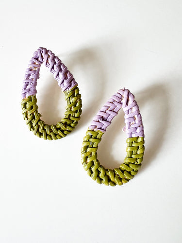 Lilac and Olive Color Block Painted Earrings