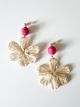 Load image into Gallery viewer, Magenta Raffia Floral Earrings