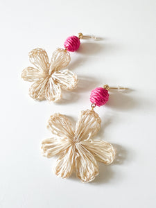 Magenta Raffia Floral Earrings