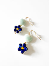 Load image into Gallery viewer, Gemstone Heart and Blue Ceramic Floral Drop Earrings