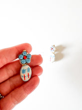 Load image into Gallery viewer, Sky Blue and Coral Floral Stud Earrings