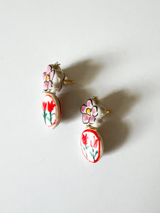 Ballet Pink and Coral Ceramic Stud Earrings