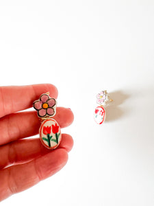 Ballet Pink and Coral Ceramic Stud Earrings