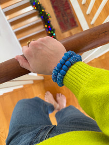 Mix of Blues Recycled Glass and Clay Bracelet