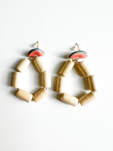 Load image into Gallery viewer, Watermelon Half Moon and Natural Wood Earrings
