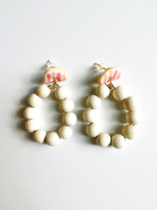 Strawberry Half Moon Ceramic Post and Wood Earrings