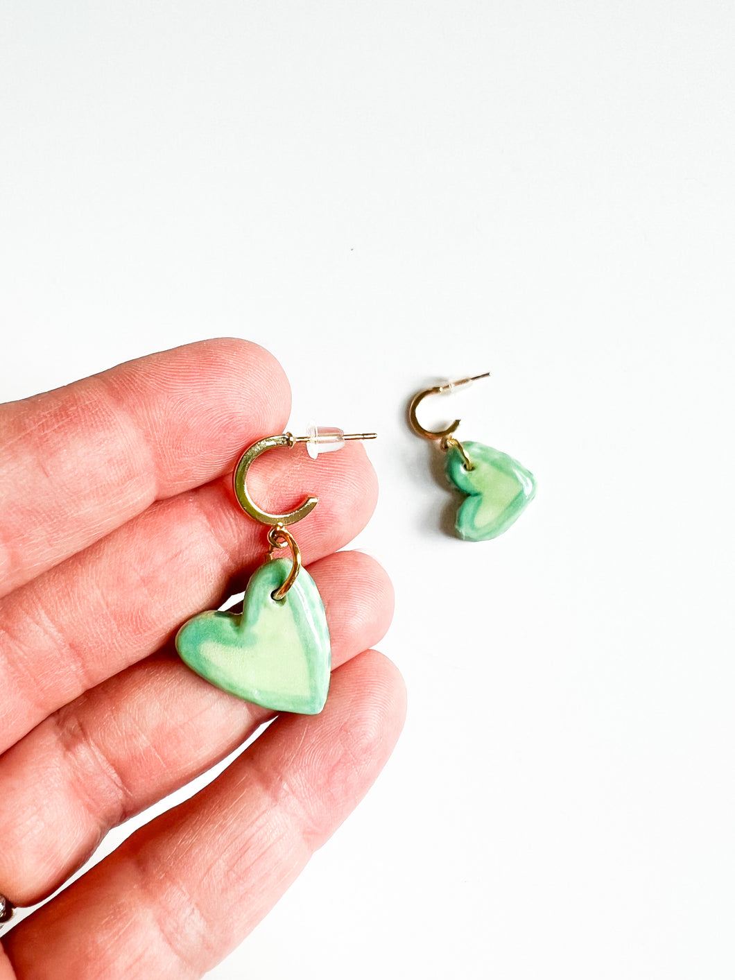 Key Lime Heart Ceramic Huggie Earrings