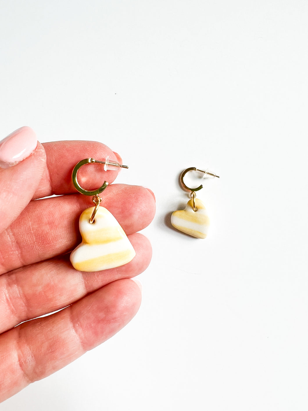 Sunny Yellow Heart Ceramic Huggie Earrings