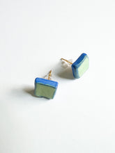 Load image into Gallery viewer, Key Lime and Blue Ceramic Square Post Earrings