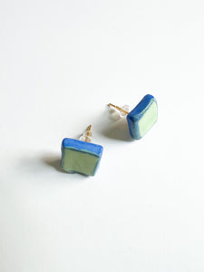 Key Lime and Blue Ceramic Square Post Earrings