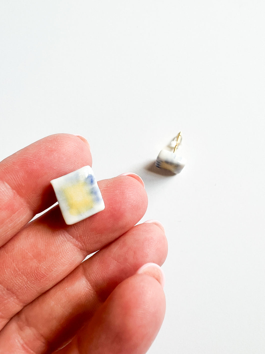 Sunny Yellow and Sky Blue Ceramic Square Post Earrings