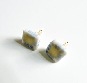 Sunny Yellow and Sky Blue Ceramic Square Post Earrings