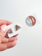Load image into Gallery viewer, Petal Pink and Sky Blue Ceramic Triangle Post Earrings