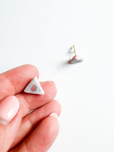 Load image into Gallery viewer, Petal Pink and Sky Blue Ceramic Triangle Post Earrings