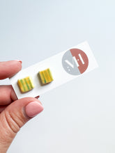 Load image into Gallery viewer, Happy Stripe Ceramic Square Post Earrings
