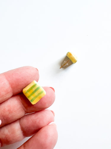 Happy Stripe Ceramic Square Post Earrings