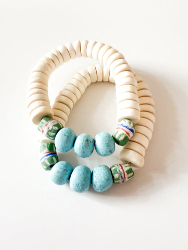 Turquoise and Green Glass Bracelet