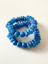 Load image into Gallery viewer, Mix of Blues Recycled Glass and Clay Bracelet