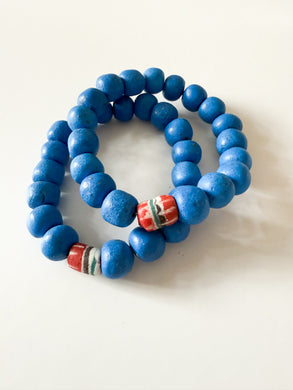 Recycled Red Glass and Lapis Pottery Bracelet