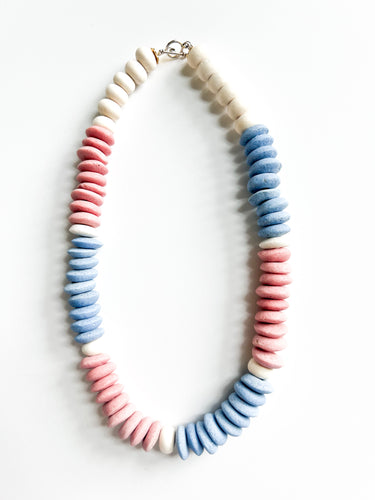 Pink and Blue Recycled Glass Disc Necklace