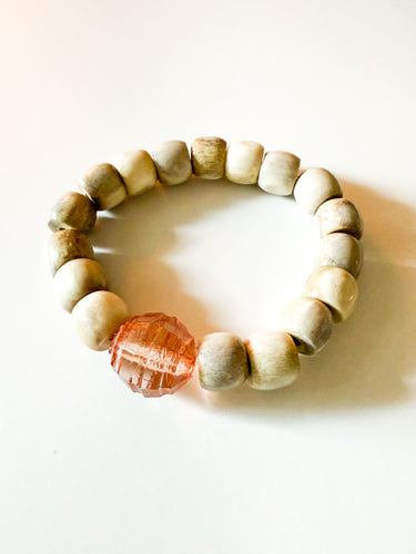 Peach Acrylic and Gray Bone Bracelet