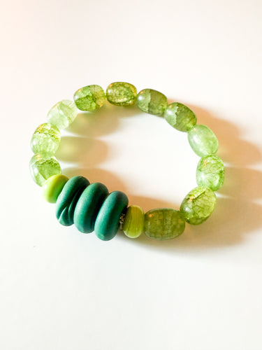 Mixed Green Clay and Glass Bracelet