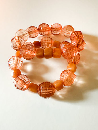 Peach Gemstone and Acrylic Faceted Bracelet