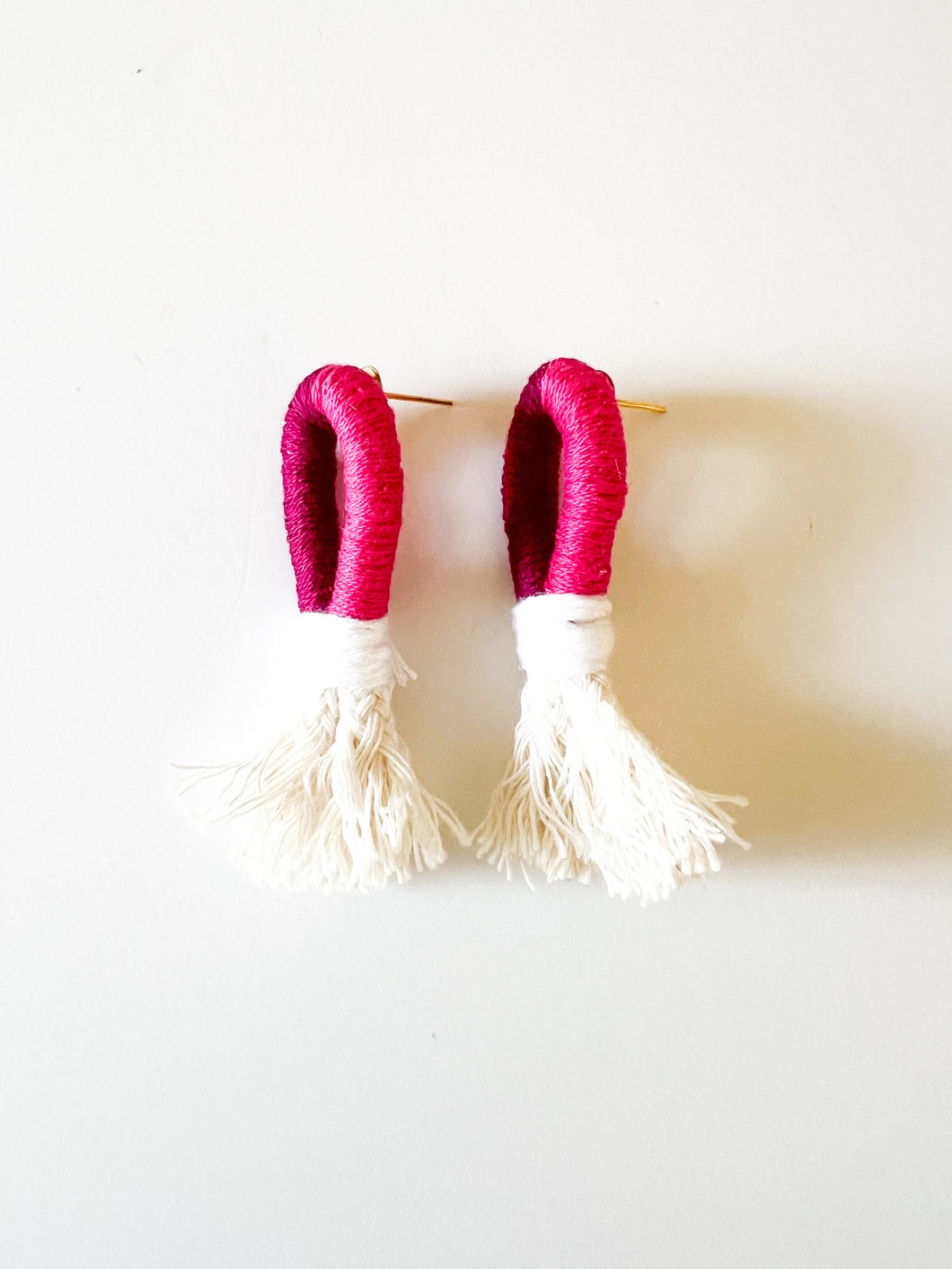 Magenta and Hot Pink Wrapped Cotton Earrings