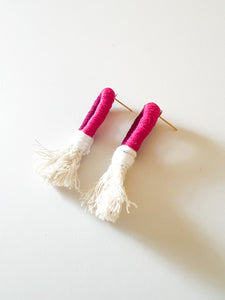 Magenta and Hot Pink Wrapped Cotton Earrings