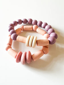 Pink and Purple Wood and Sea Glass Bracelet