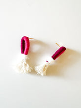 Load image into Gallery viewer, Magenta and Hot Pink Wrapped Cotton Earrings