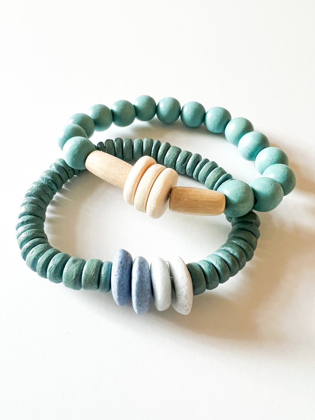 Turquoise and a mix of Natural Wood and Glass Bracelet