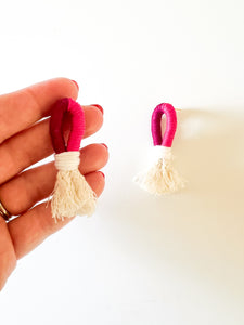 Magenta and Hot Pink Wrapped Cotton Earrings