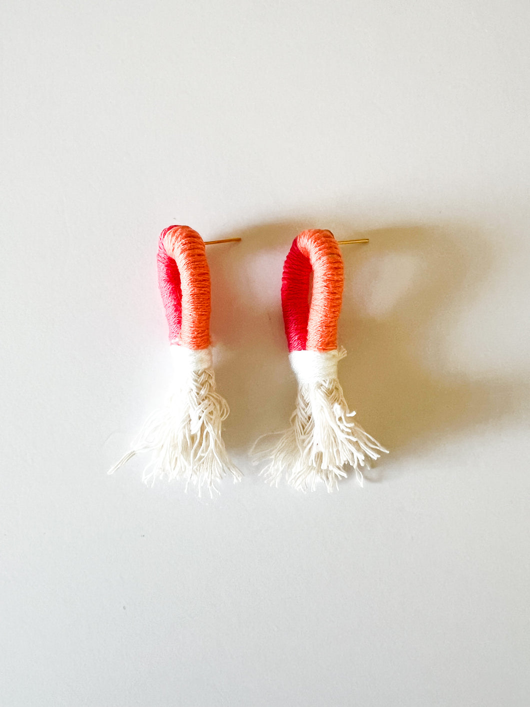 Coral and Tangerine Wrapped Cotton Earrings