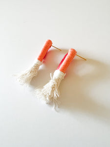 Coral and Tangerine Wrapped Cotton Earrings