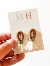 Load image into Gallery viewer, Chocolate and Army Green Wrapped Cotton Post Earrings