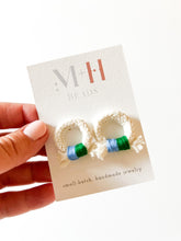 Load image into Gallery viewer, Sky Blue and Grass Green Wrapped Cotton Round Earrings
