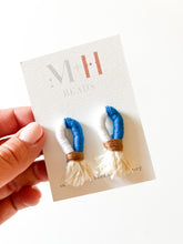 Load image into Gallery viewer, Go Big Blue Wrapped Cotton Post Earrings