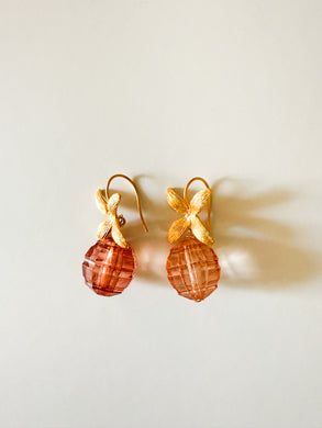 Floral Peach Faceted Acrylic Drop Earrings