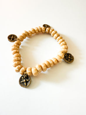 Tan Bone and Star Brass Charm Bracelet
